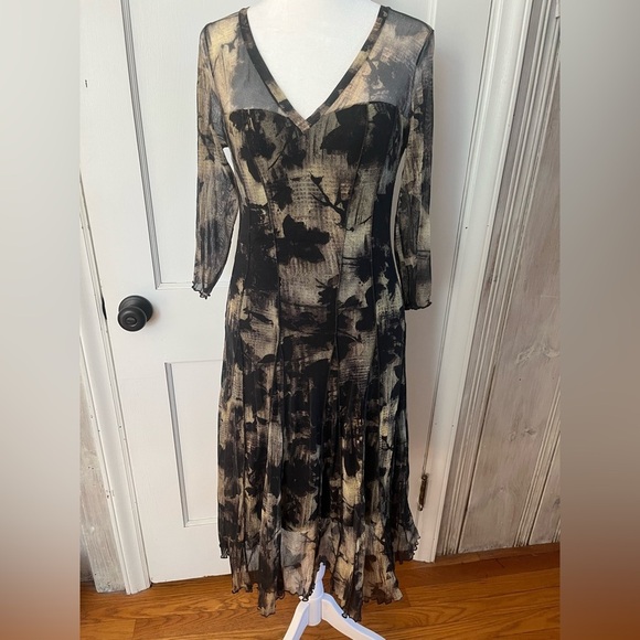 black cream mesh stretch drop waist dress moody floral whimsigoth goth Sz S - Picture 1 of 15